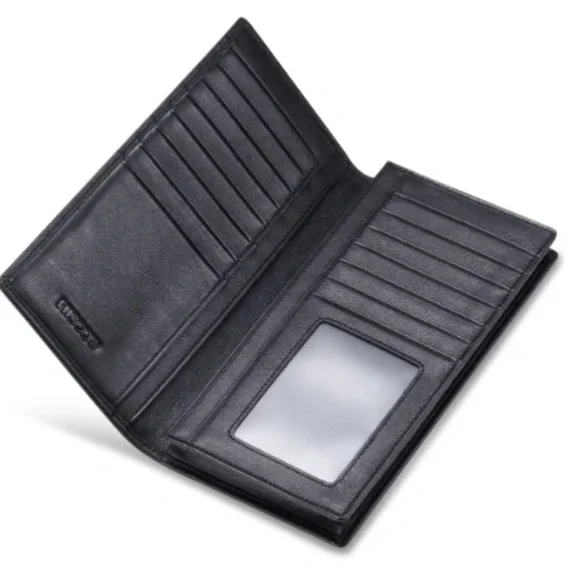Bifold Long Wallet with 15 Credit Card Slots - Italian Calfskin (Black)